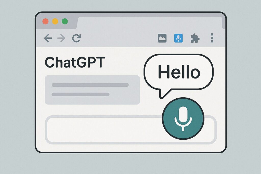 Voice InでChatGPTに話しかける Voice In拡張機能でChatGPTに話しかけている様子のイラスト