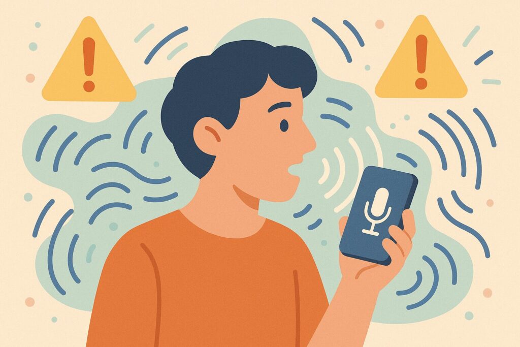 音声入力を使うときの注意点 音声入力を使っている際の注意点を示すイラスト