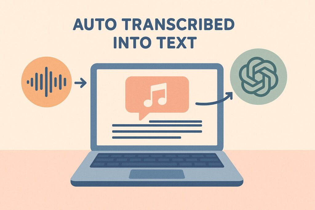 自動文字起こしツールとChatGPTの併用 音声を文字起こししている様子のイラスト