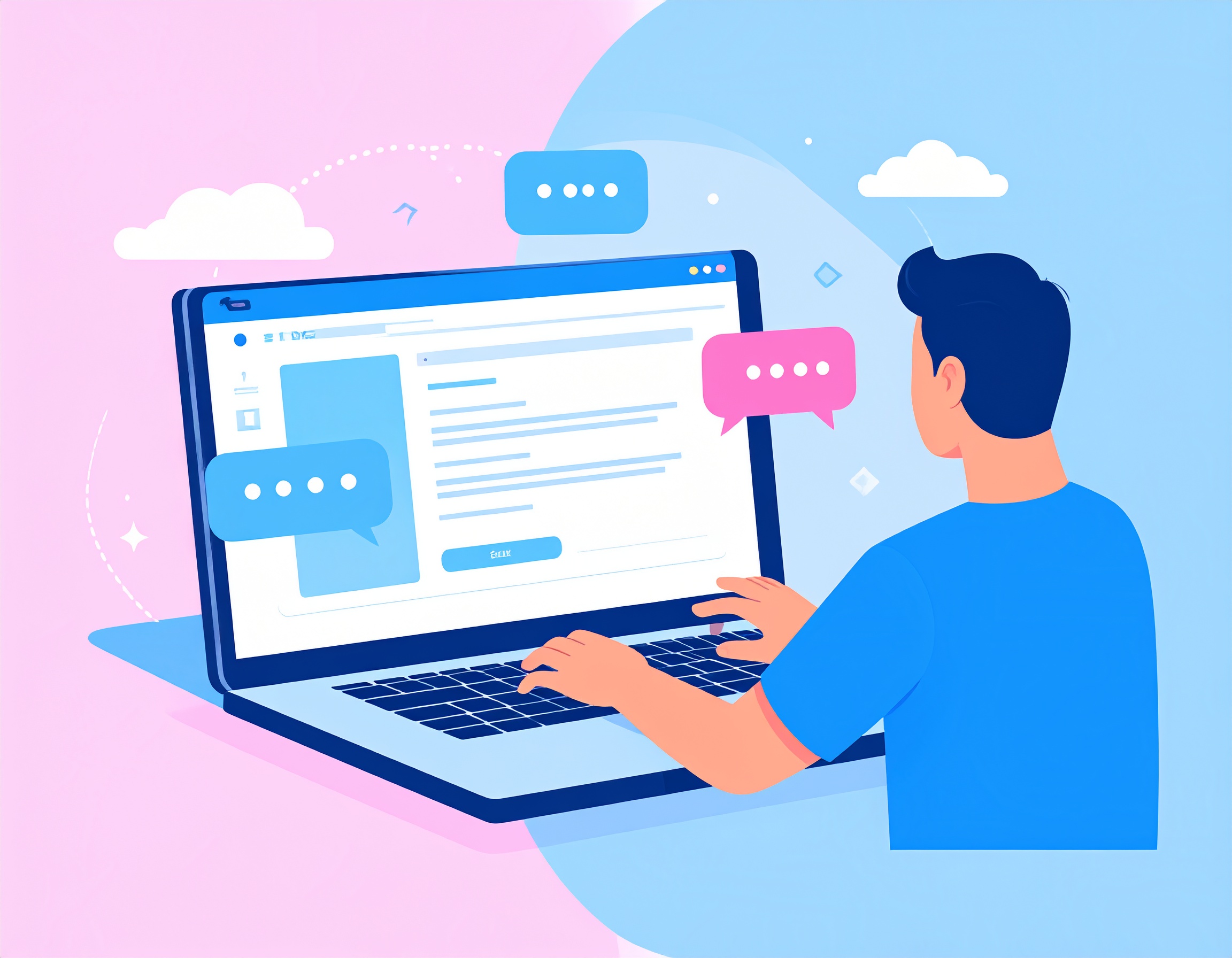 ChatGPTを使ってブログを書くユーザーのポップなイラスト