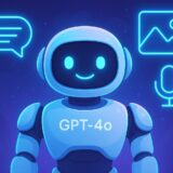 GPT-4oの登場を知らせる未来的なロボットのイラスト