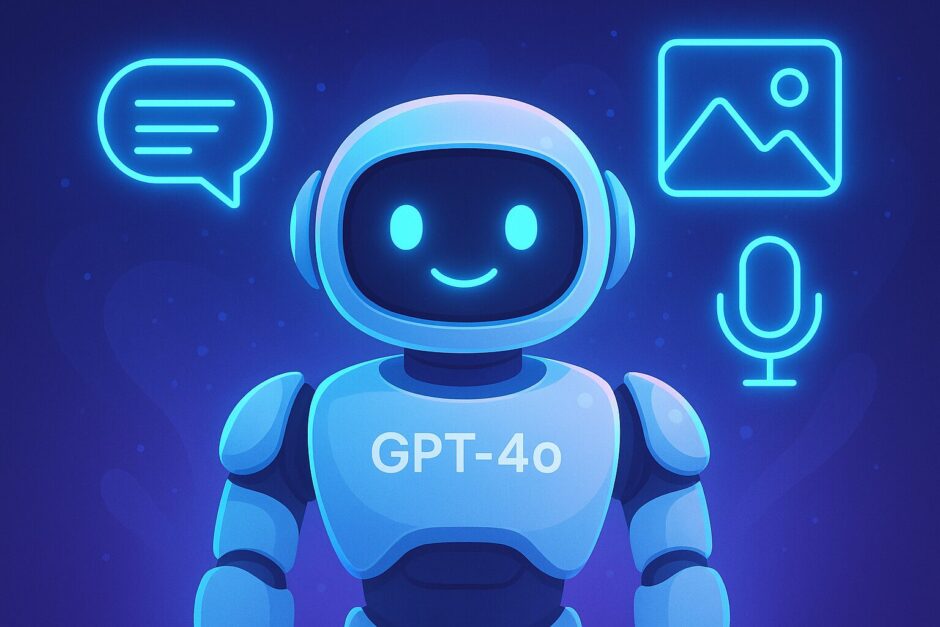 GPT-4oの登場を知らせる未来的なロボットのイラスト