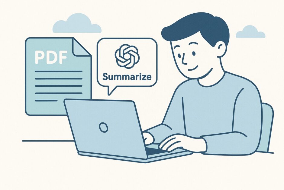 ChatGPTでPDFを要約している様子のイラスト
