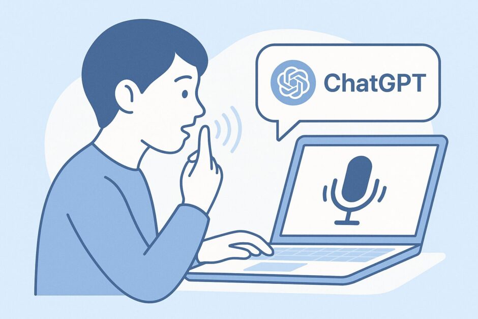 ChatGPTに音声で話しかけている様子のイラスト