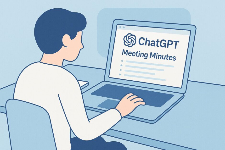 ChatGPTで議事録をまとめている様子のイラスト