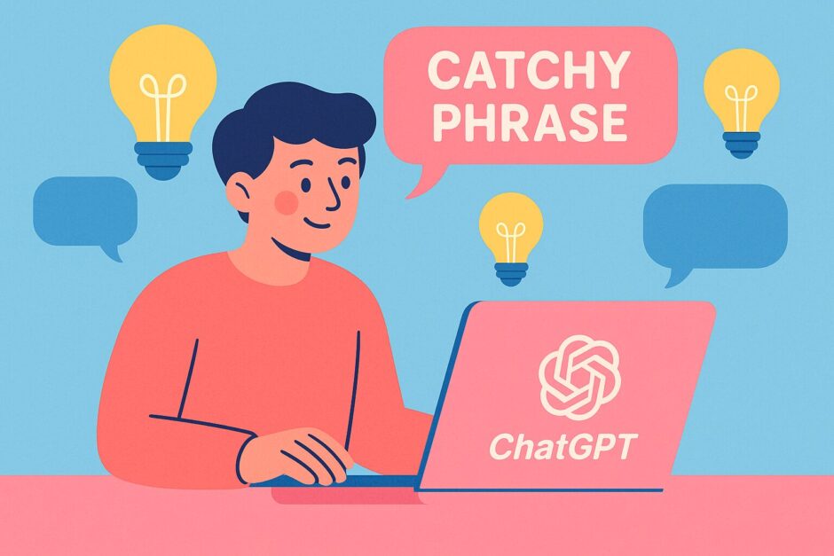 ChatGPTでキャッチコピーを考えている様子のイラスト
