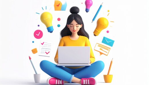 ChatGPTがユーザーの文章を添削しているイラスト（シンプルでポップな線画）